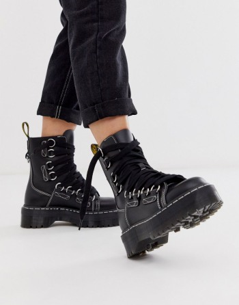 Dr Martens Jadon Xl Chunky Wide Lace Leather Ankle Crne - Ženske Čizme | 04536YEZX